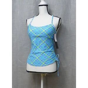 $54.00 TYR Contemporary Fitness Phoenix Plaid Tankini Top-Lagoon, Size 14